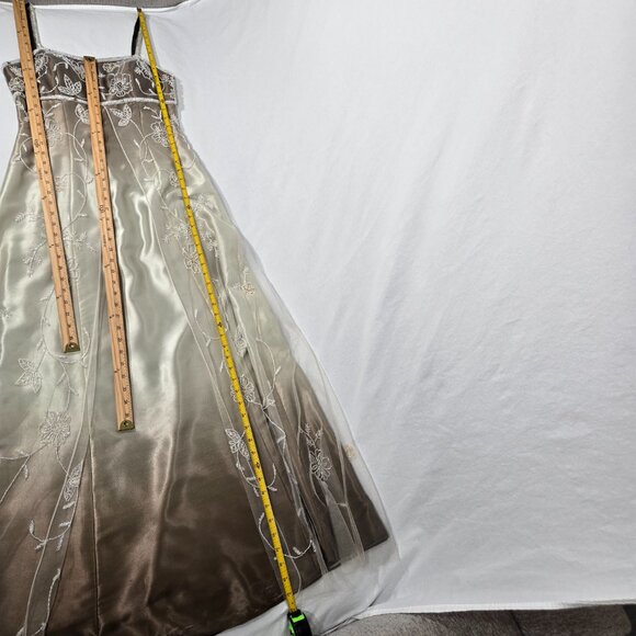 Vintage CACHE 90 Brown-Green Ombré Babydoll Front Split Flowy Formal Gown Size 6 - Picture 15 of 17